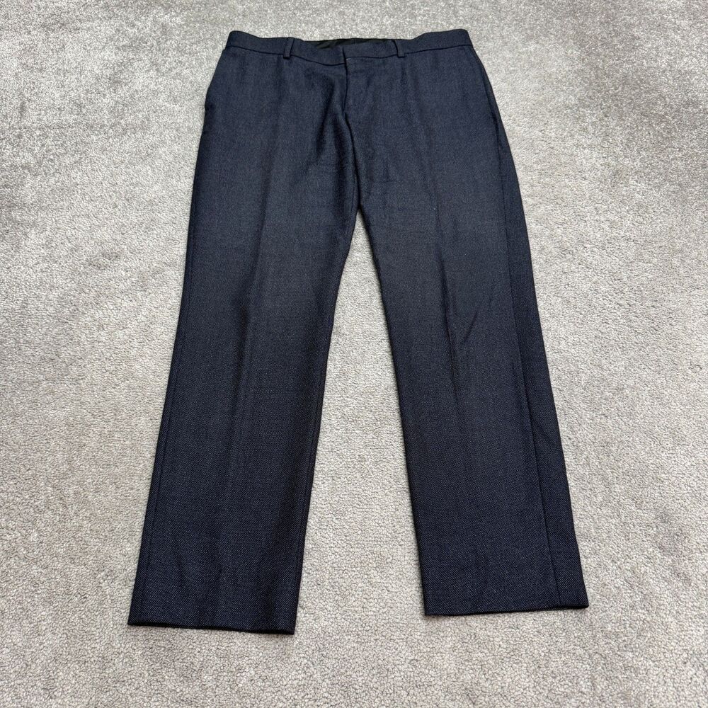 Zara Wool Blend Textured Dress Pants Mens 31 Blue Straight Leg Classic Trouser